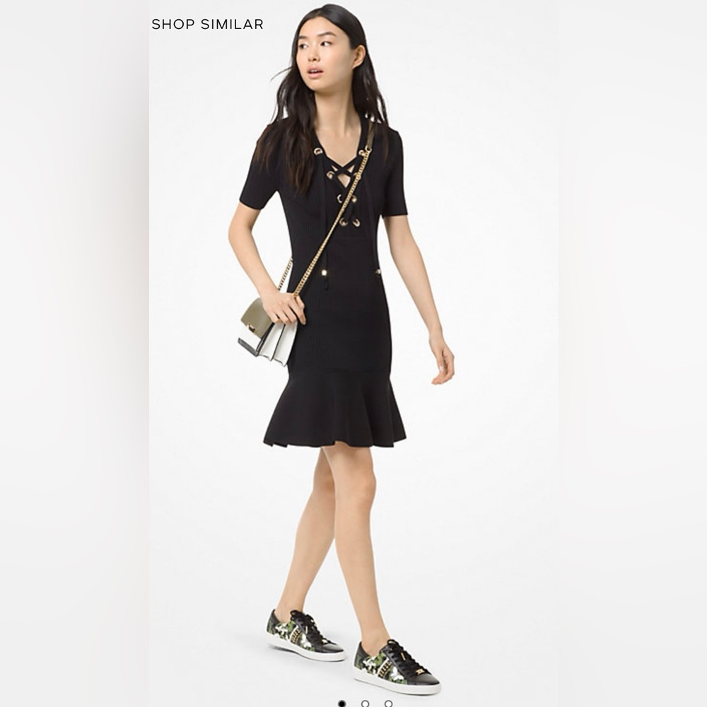 Elegant Black Lace-Up Dress